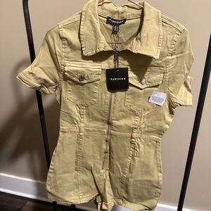 Khaki denim romper